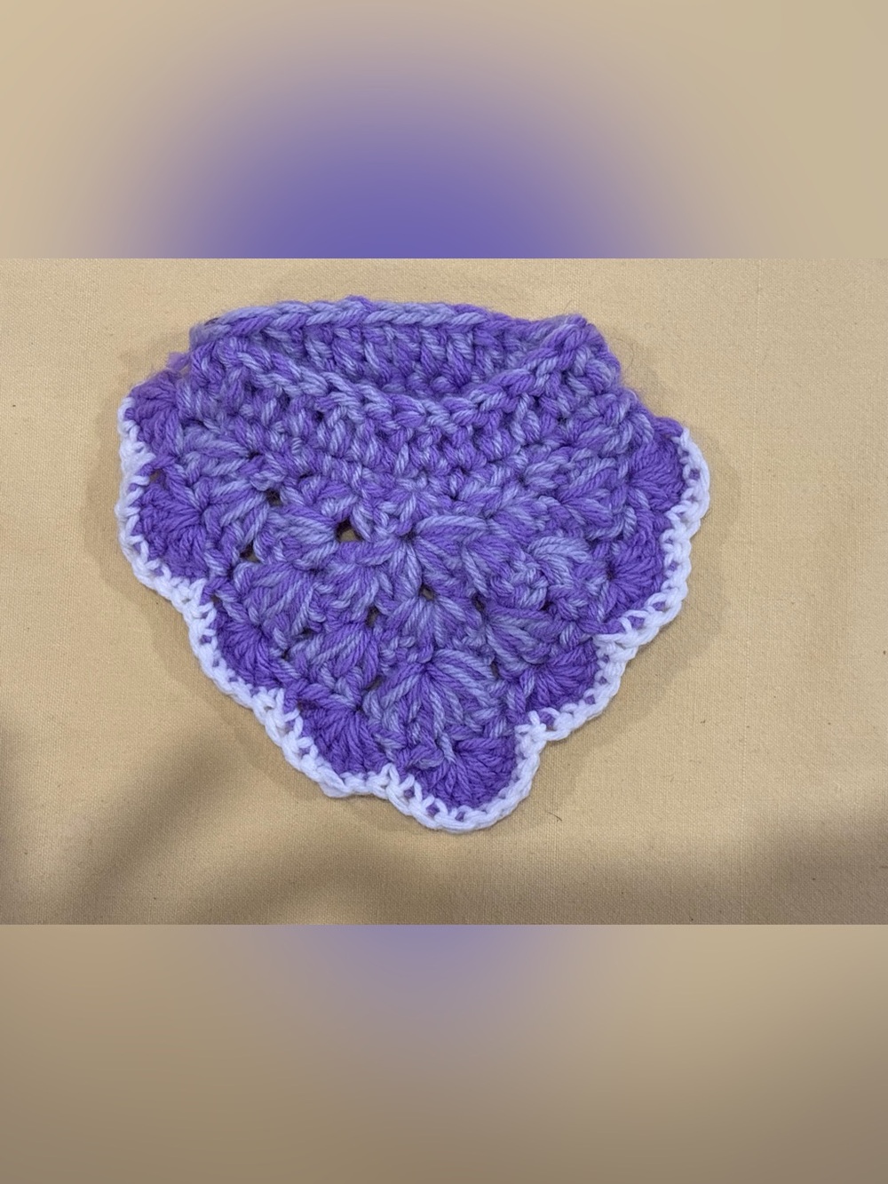 Handmade Crocheted dog bandanna with scalloped edges
